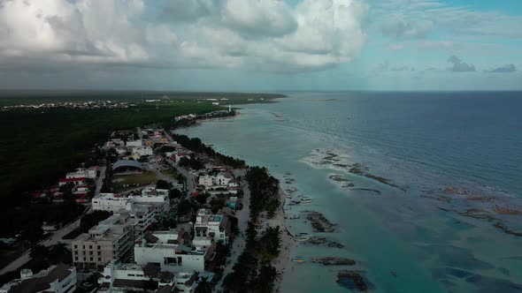 Flying over Mahahual beach in Quintana Roo