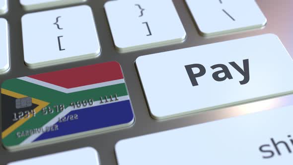 Bank Card with Flag of South Africa As a Key on a Keyboard alt