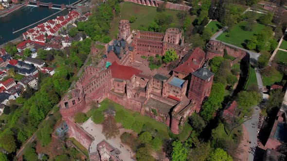 Beautiful top view of the Heidelberg castle and the old part of the city.