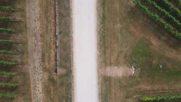 Aerial View Of The Road Among The Fields