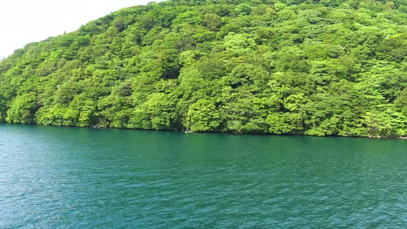 The view of traditional japanese ship in Ashi lake