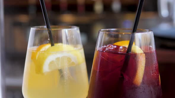 Two Glasses of Sangria Closeup Red Wine White Vine Cocktail