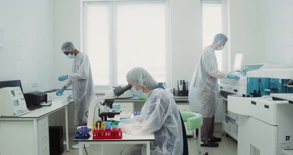 A Team of Laboratory Technicians Work in a Modern Wellequipped Laboratory