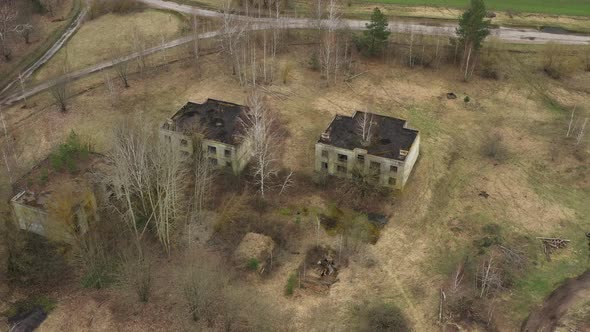 Aerial View Of Abandoned Village Houses House In Chernobyl Zone