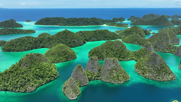 Aerial view of  Wajag Islands archipelago, Raja Ampat, West Papua, Indonesia.