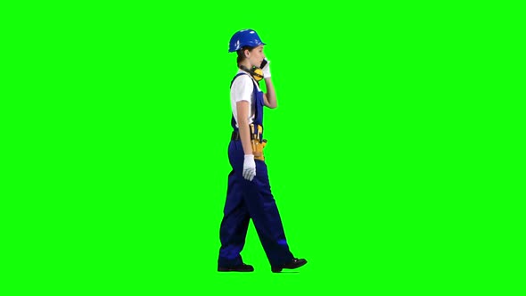 Girl Goes To Work and Speaks on the Phone She Is an Engineer, Green Screen