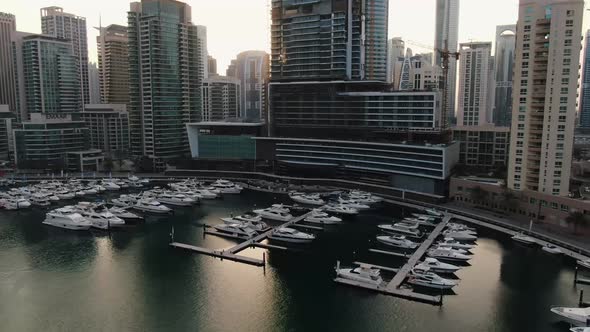Stunning Aerial View on the Docks of Dubai Creek with Lots of Yachts
