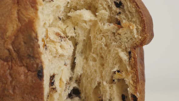 Piece of Italian panettone  cake 4K close-up footage