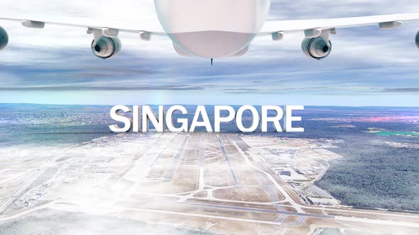 Commercial Airplane Over Clouds Arriving City Singapore