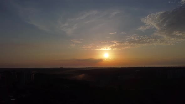 Aerial sunrise morning sky panorama Kharkiv city