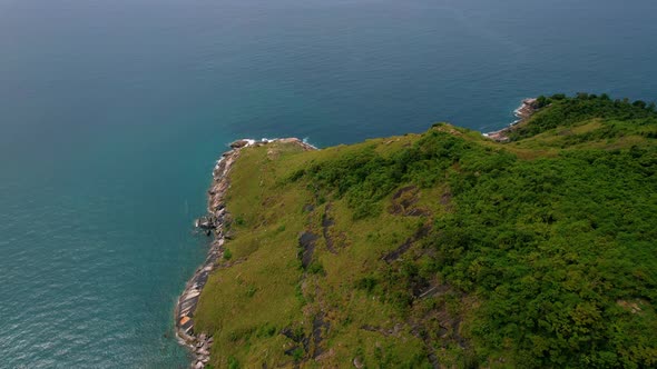 Aerial Drone Footage of Phuket Island in Beautiful Blue Sea with Little Waves in Thailand During Day