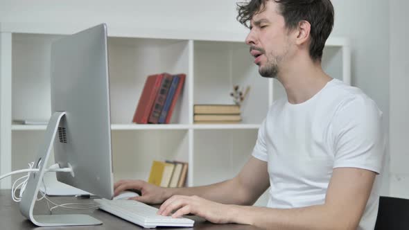 Loss, Frustrated Creative Man Working on Desktop