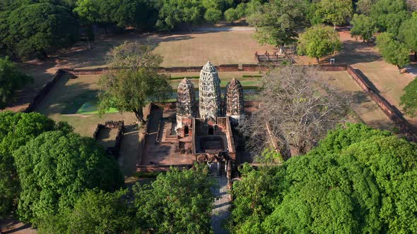 Aerial View of Wat Si Sawai Temple in Sukhothai Historical Park Thailand