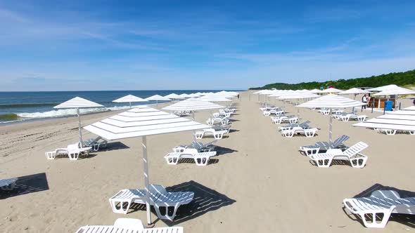 Aerial view of the beach umbrellas in summer