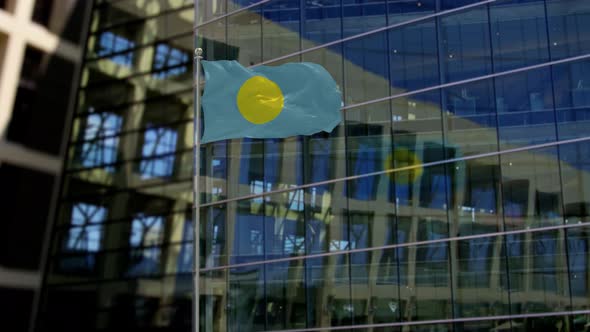 Palau Flag Waving On A Skyscraper Building