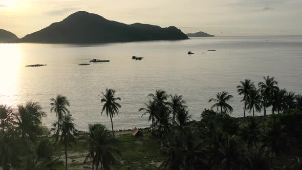 Aerial view moving fishing boat at the ocean