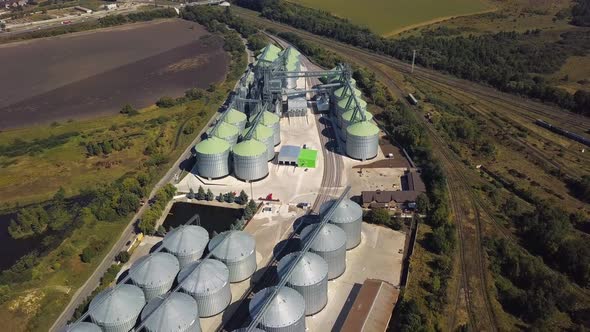 Aerial View of Agricultural Land and Grain Silo