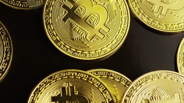 Rotating shot of Bitcoins