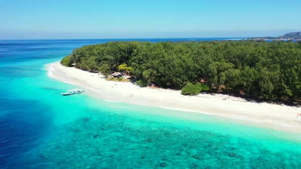 Aerial top view seascape of exotic lagoon beach journey by aqua blue sea and white sand background o