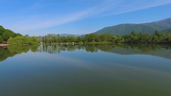 Lake Among Mountains, Outdoor Recreation Away From Civilization, Aerial View