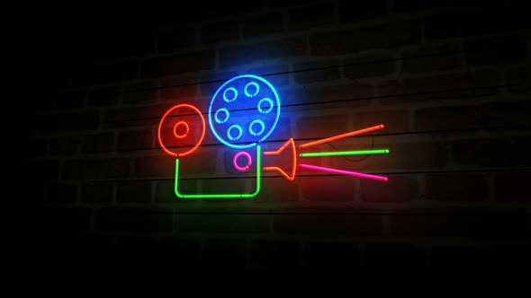 Cinema neon on brick wall 3d alt