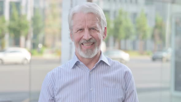 Portrait of Agree Old Man Shaking Head in Approval Outdoor