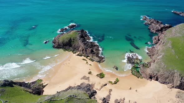 Aerial View of the Murder Hole Beach Officially Called Boyeeghether Bay in County Donegal Ireland