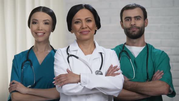 Multiracial Medical Team Smiling and Looking Into Camera, Medicine and Health
