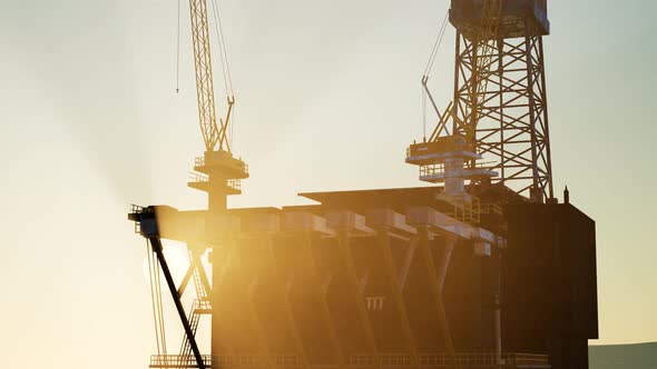 Image of Oil Platform While Cloudless Day.