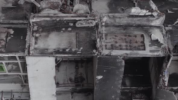 Vertical Video of the Consequences of the War in Ukraine  a Destroyed Building