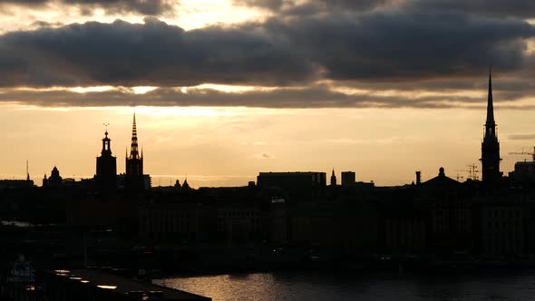 Sunset time lapse Stockholm skyline