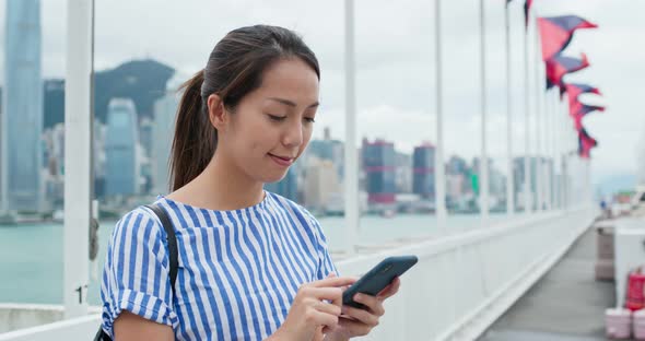 Woman Use of Mobile Phone in Hong Kong City