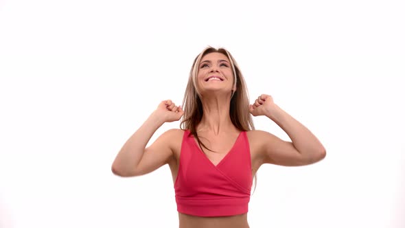 Happy Woman Rejoicing Celebrating Win Posing Isolated