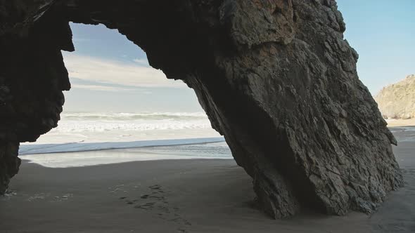 Lisbon Beach and Dramatic Portugal Coast with Arch Rock Formation, Beautiful Coastal Scenery and Lan