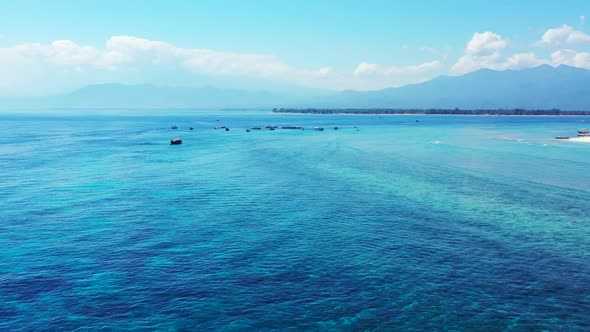 Aerial top down travel of tropical sea view beach time by aqua blue lagoon and white sandy backgroun