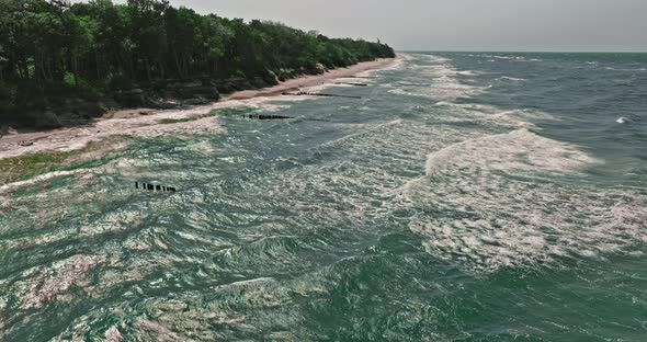 Waves on Baltic Sea in summer. Tourism at Baltic sea.