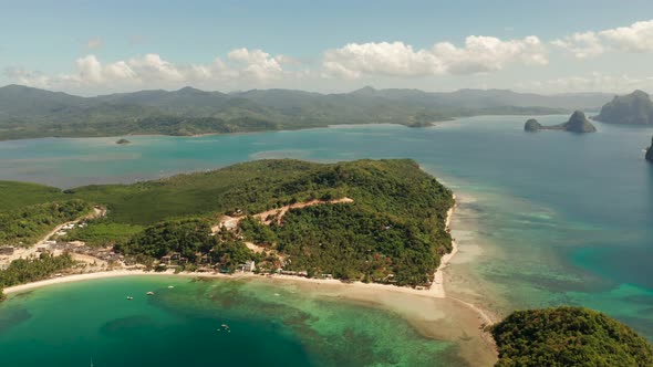 Las Cabanas Beach at El Nido at Philippines