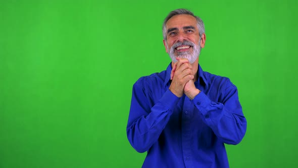 Old Senior Man Rejoices - Green Screen - Studio