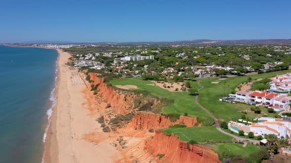 Aerial Drone Footage Shooting the Tourist Village of Vale De Lobo on the Shores of the Atlantic