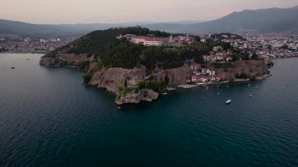 Amazing  drone view from the Church of St. John at Kaneo Ohrid.