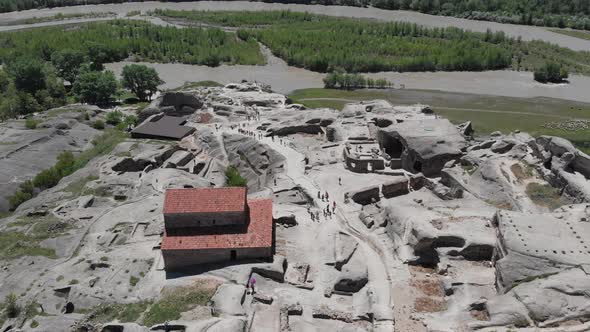 Amazing aerial view of ancient town Uplistsikhe in Georgia