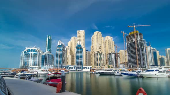 Timelapse Hyperlapse of Business City in Dubai Marina at Waterfront