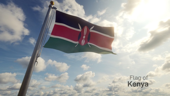 Kenya Flag on a Flagpole