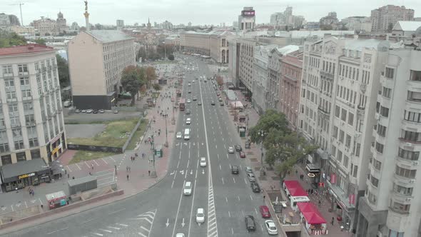 Khreschatyk Street in Kyiv, Ukraine. Aerial View