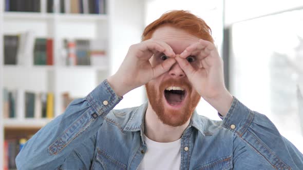 Handmade Binocular Casual Redhead Man Searching New Opportunity