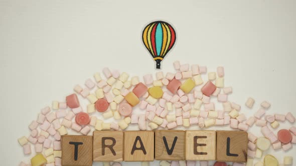 Travel Word on Cubes, Booking Tickets and Hotel Rooms, Adventure Trip Abroad