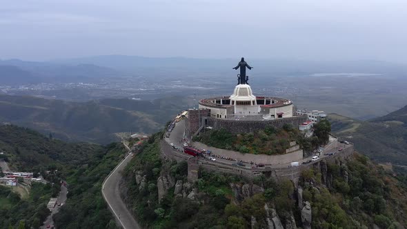 Aerial: Cristo Rey, sanctuary, Silao, Guanajuato Mexico, drone view