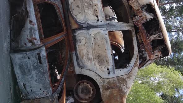 Vertical Video of Destroyed Cars in the City of Irpin Ukraine