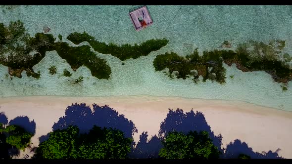 Aerial top view seascape of paradise seashore beach vacation by blue green sea and white sand backgr