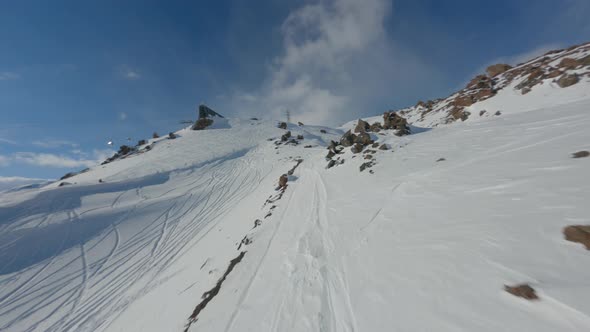 Picturesque Mountain Large Snowy Rocks Landscape of Ski Resort with High Mountain